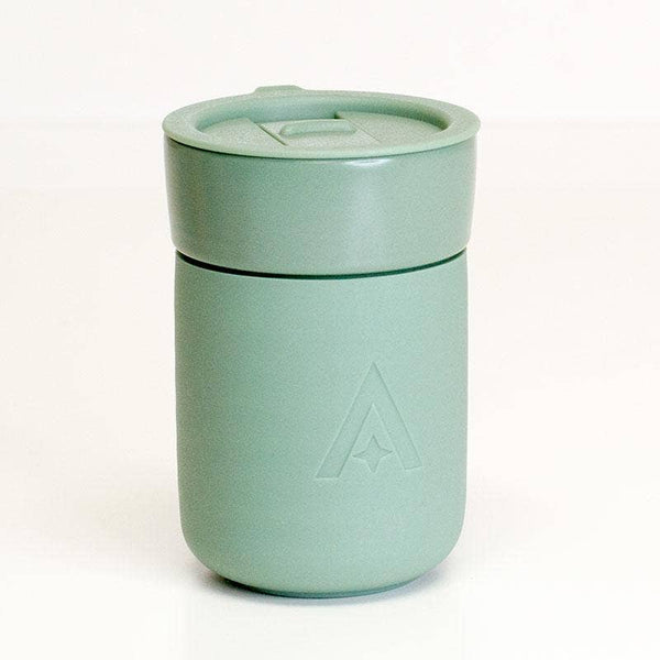 IN STOCK, Ceramic Travel Mug With Handle, Green W/sprial Design